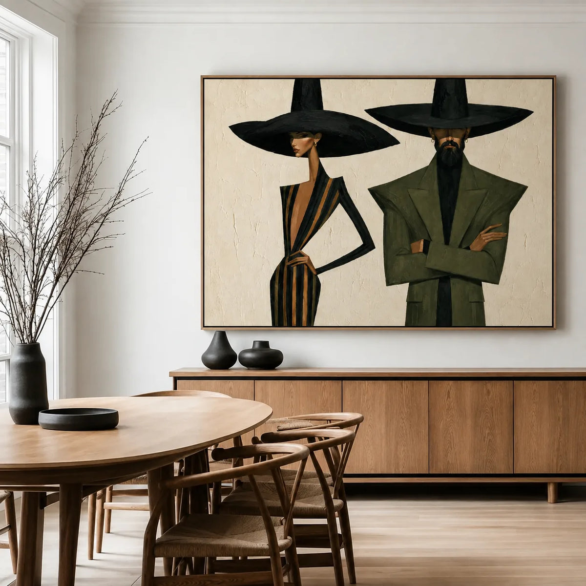 Olive Hat Duo Figure Wall Art styled interior scene 5 | Olyrel