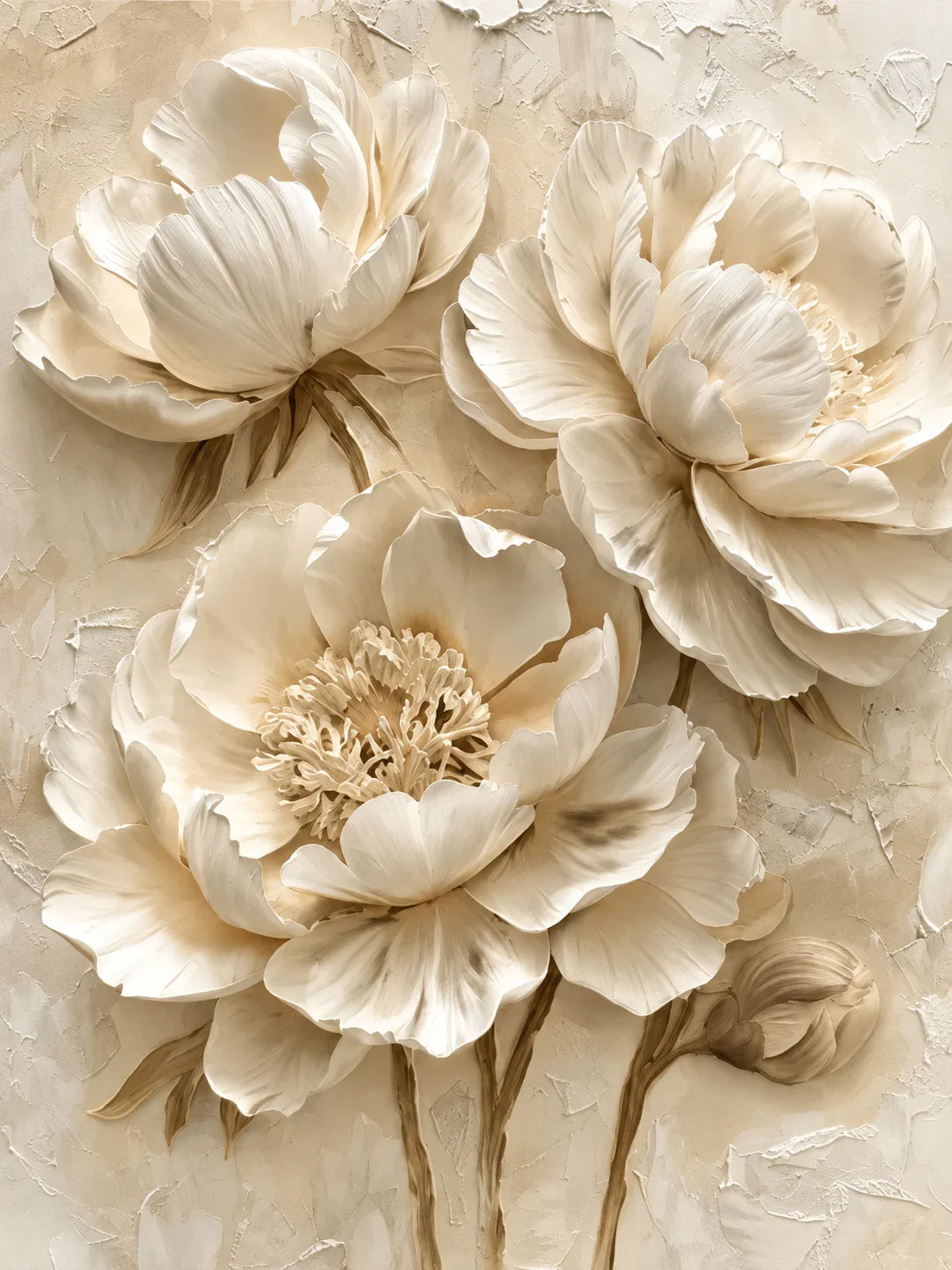 Ivory Peony Relief Wall Art artwork view | Olyrel