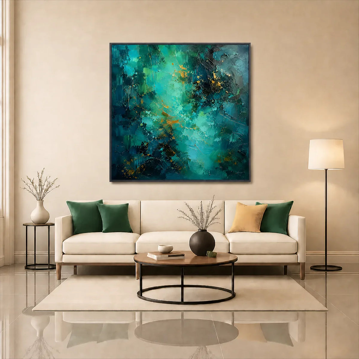 Emerald Current Abstract Wall Art styled interior scene 5 | Olyrel