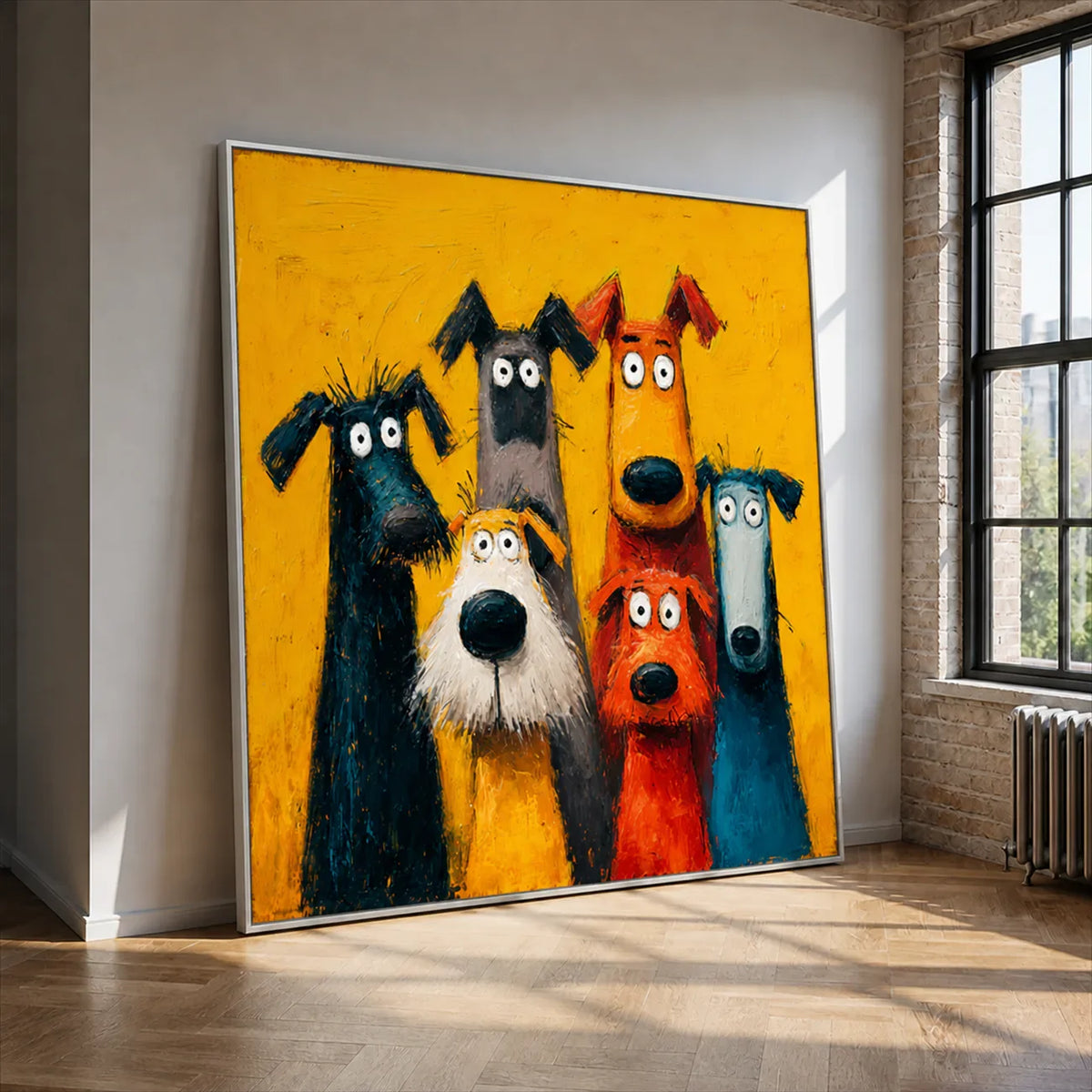 Yellow Dog Parade Wall Art styled interior scene 2 | Olyrel
