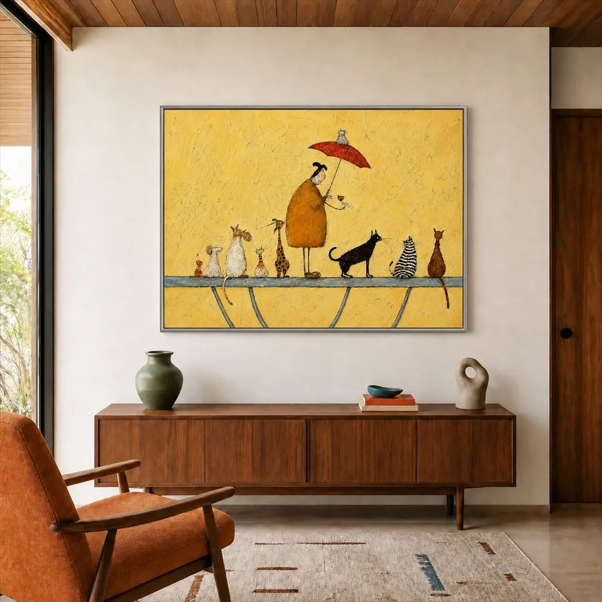 Umbrella Cat Parade Wall Art styled interior scene 2 | Olyrel