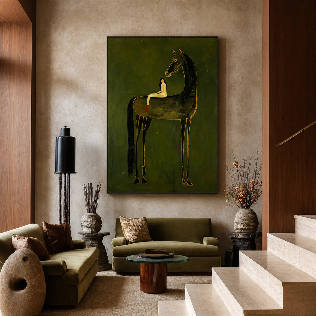 Olive Giant Horse Wall Art styled interior scene 4 | Olyrel