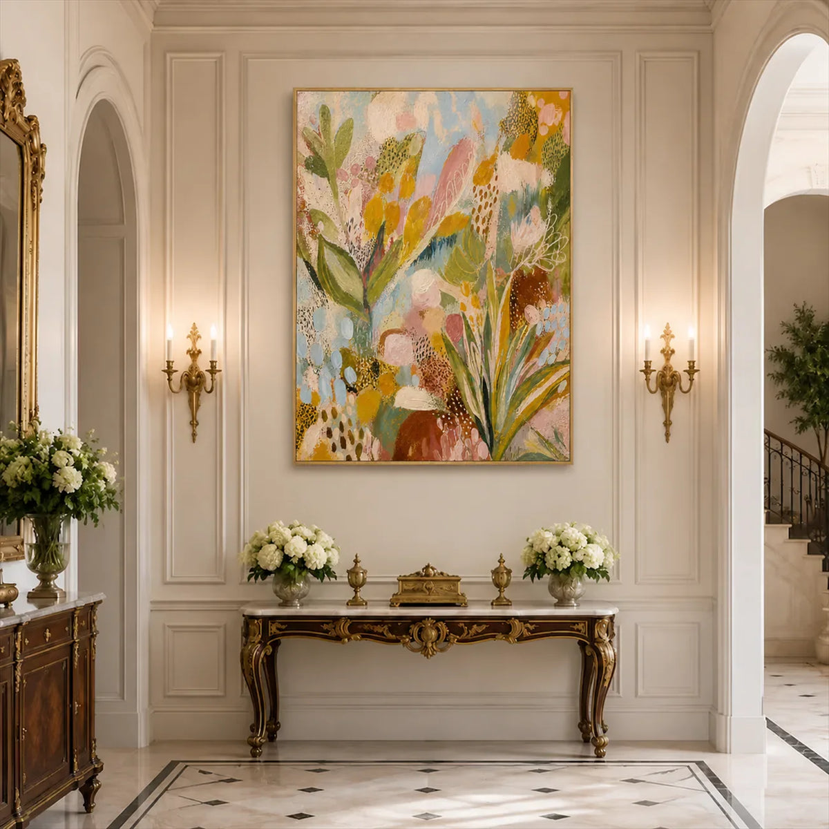 Garden Rhythm Floral Wall Art styled interior scene 1 | Olyrel