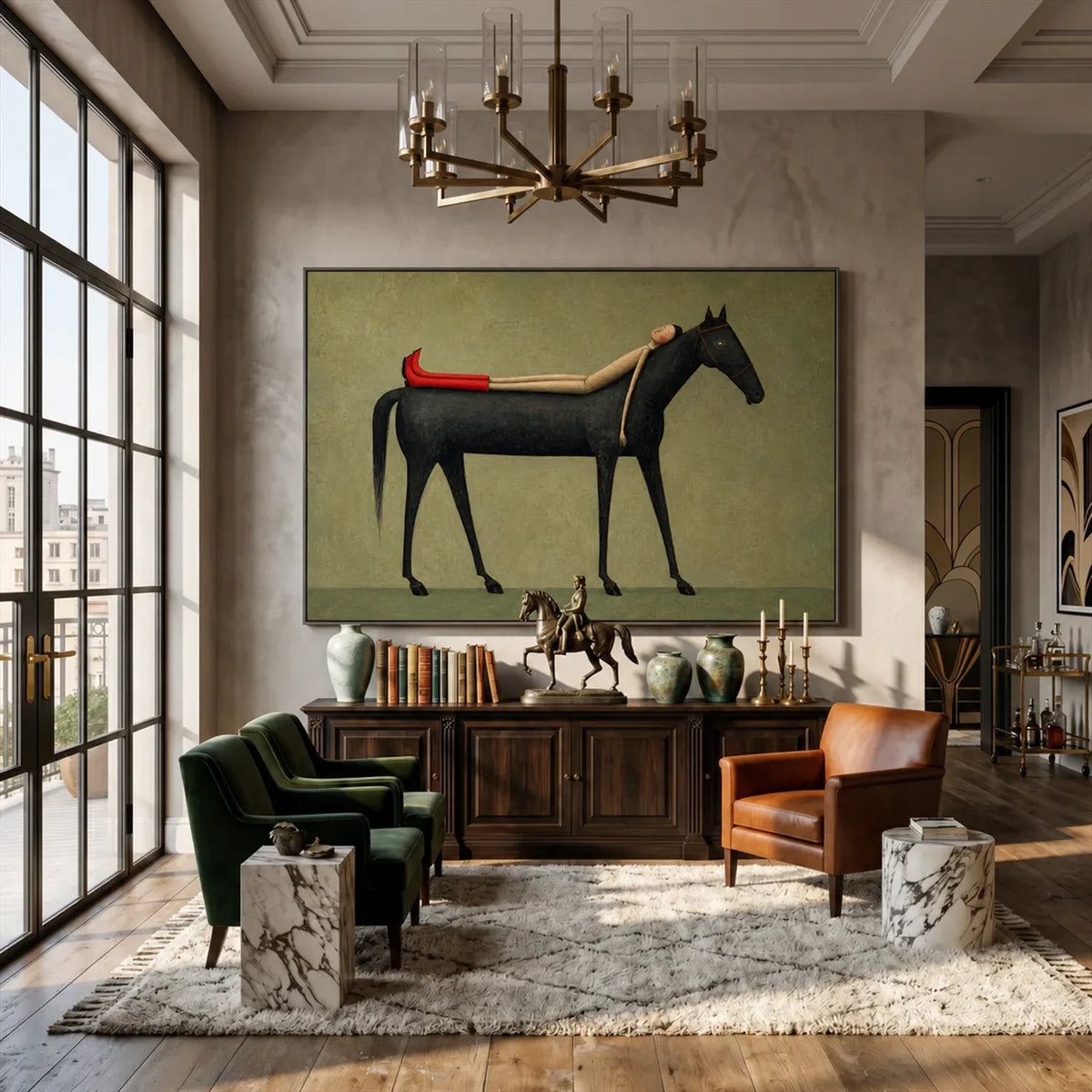 Sage Repose Horse Wall Art styled interior scene 2 | Olyrel