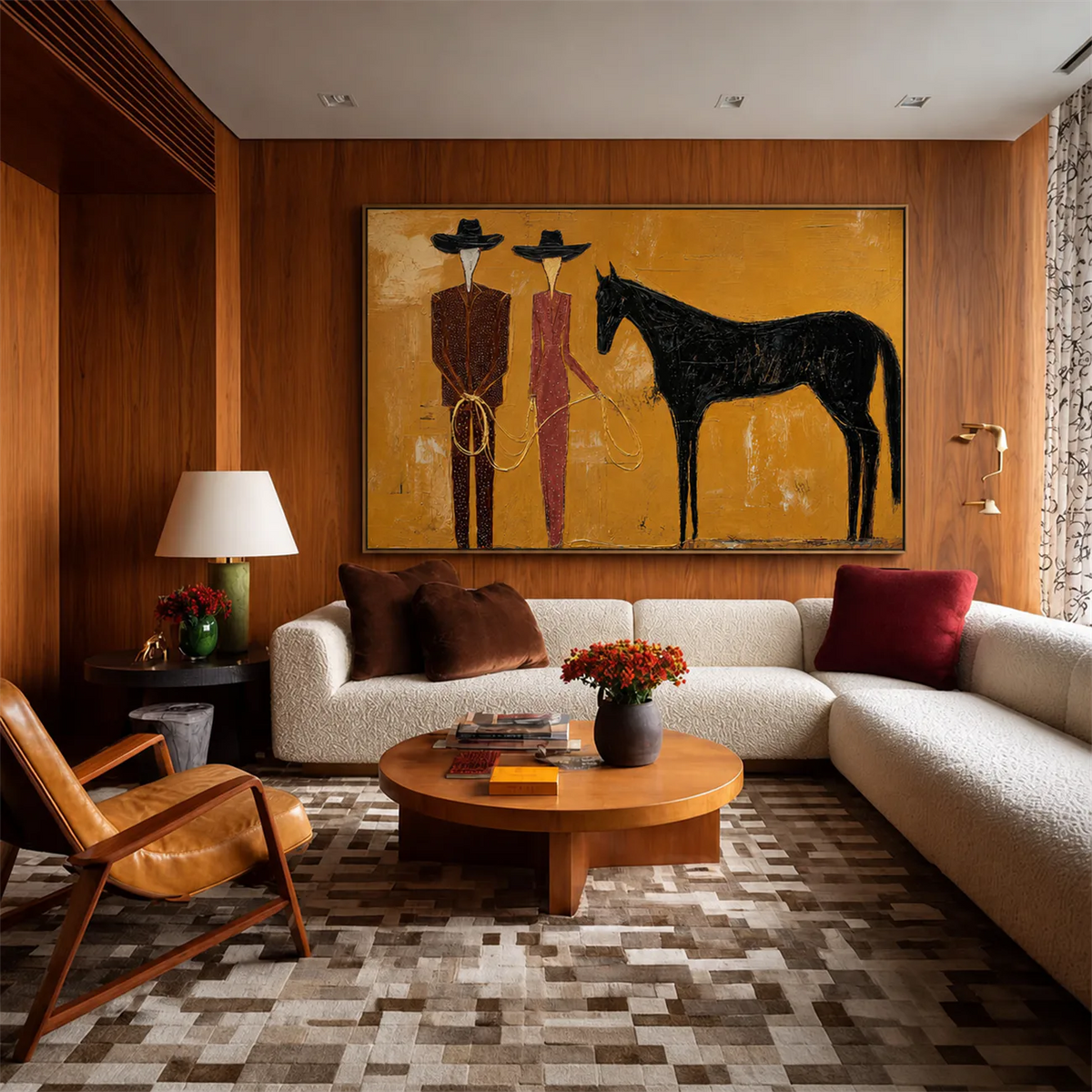 Western Pair Horse Wall Art styled interior scene 3 | Olyrel