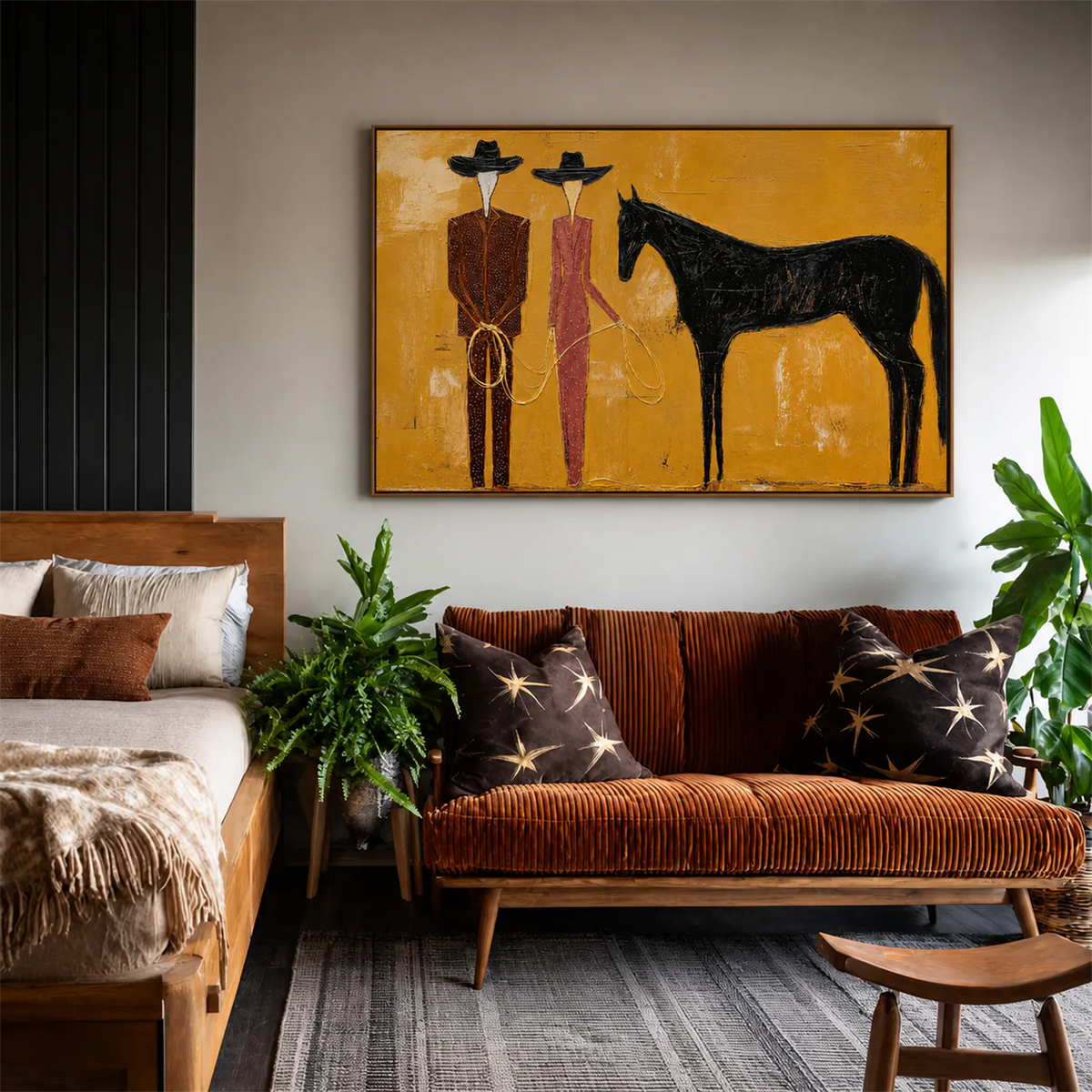 Western Pair Horse Wall Art styled interior scene 6 | Olyrel