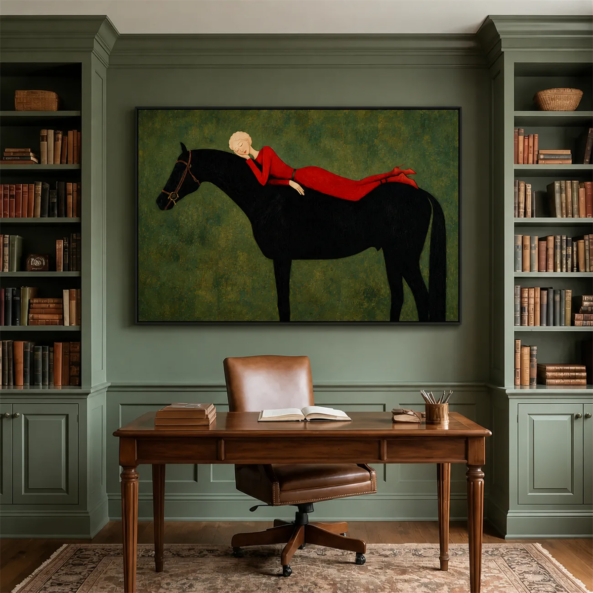 Crimson Repose Horse Wall Art styled interior scene 3 | Olyrel