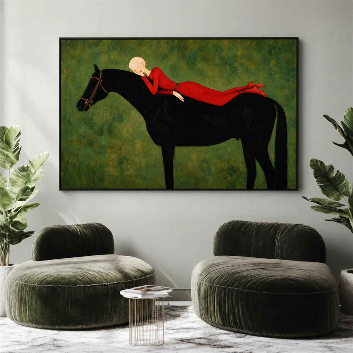 Crimson Repose Horse Wall Art styled interior scene 5 | Olyrel
