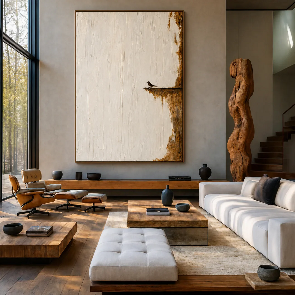 Quiet Perch Textured Wall Art styled interior scene 2 | Olyrel