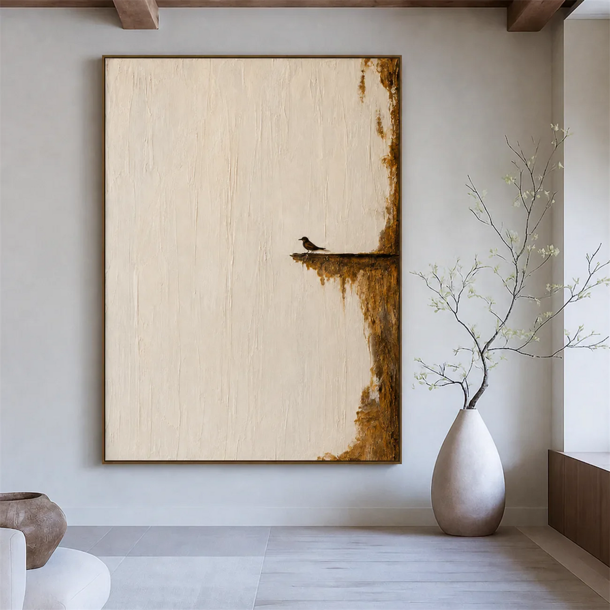 Quiet Perch Textured Wall Art styled interior scene 5 | Olyrel