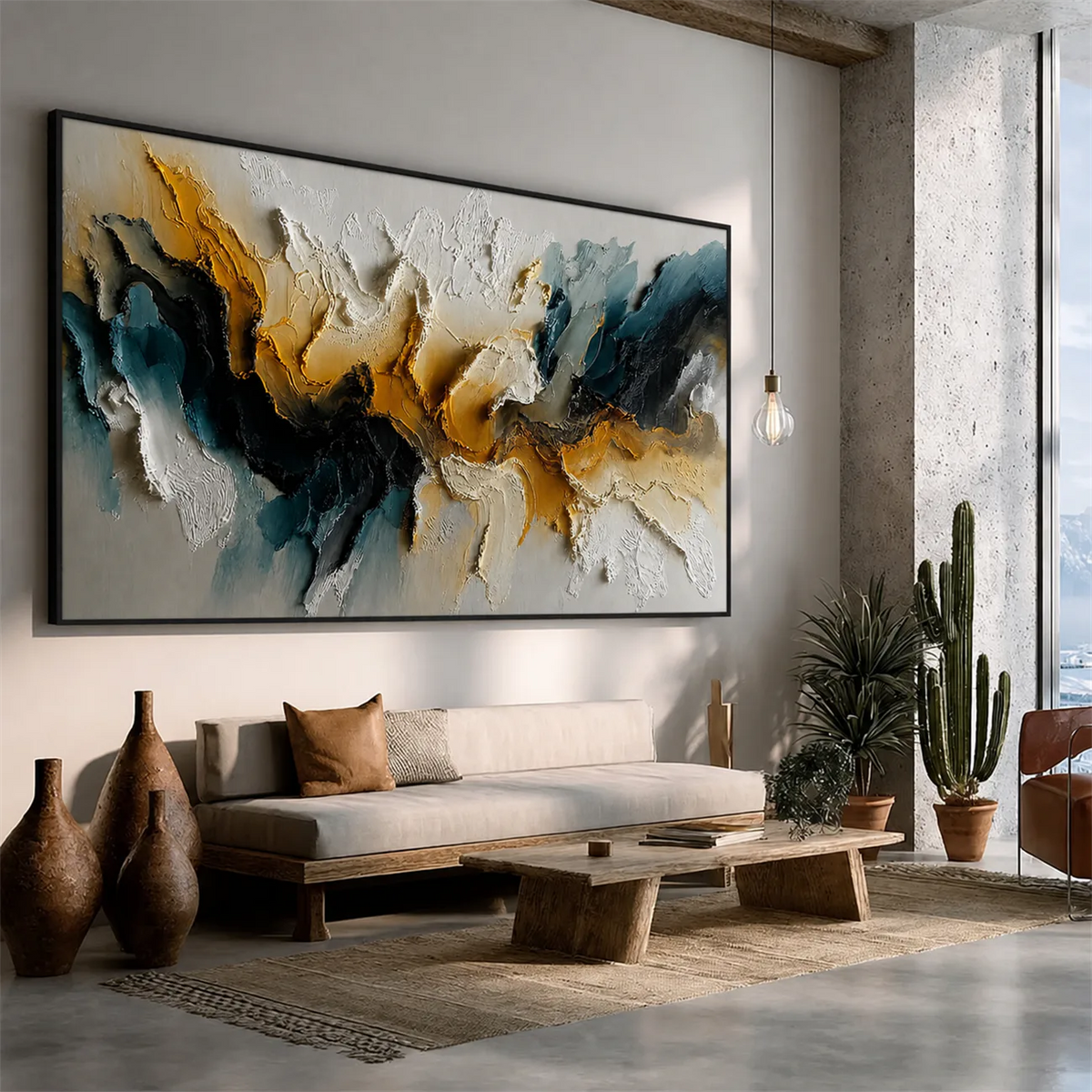 Teal Gold Rift Textured Wall Art styled interior scene 5 | Olyrel