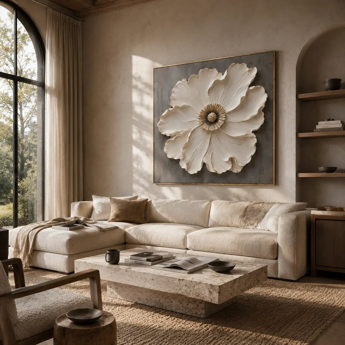 Ivory Bloom Floral Wall Art shown in a quiet home office | Olyrel