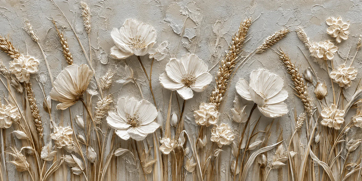 Ivory Meadow Relief Wall Art artwork view | Olyrel