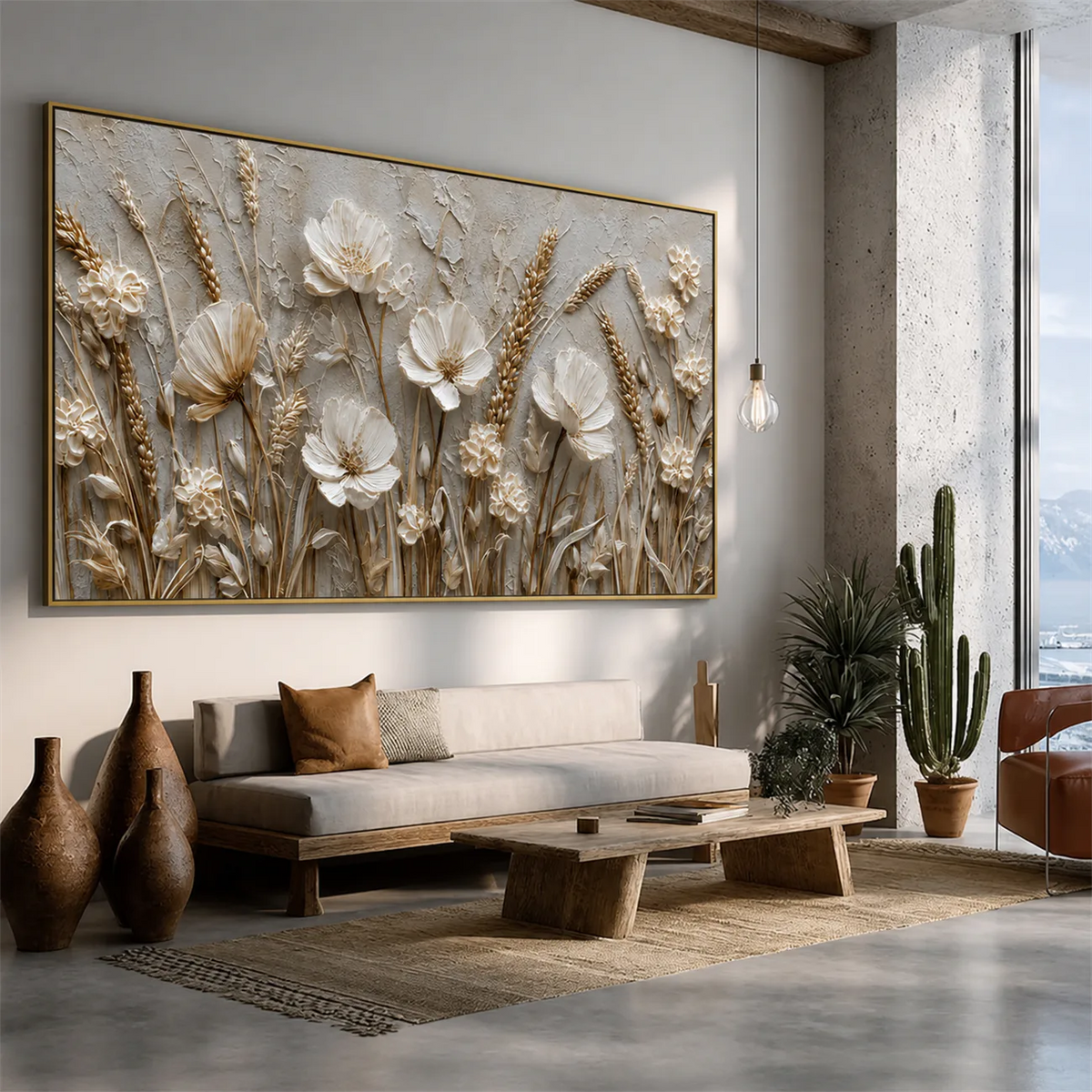 Ivory Meadow Relief Wall Art styled interior scene 1 | Olyrel