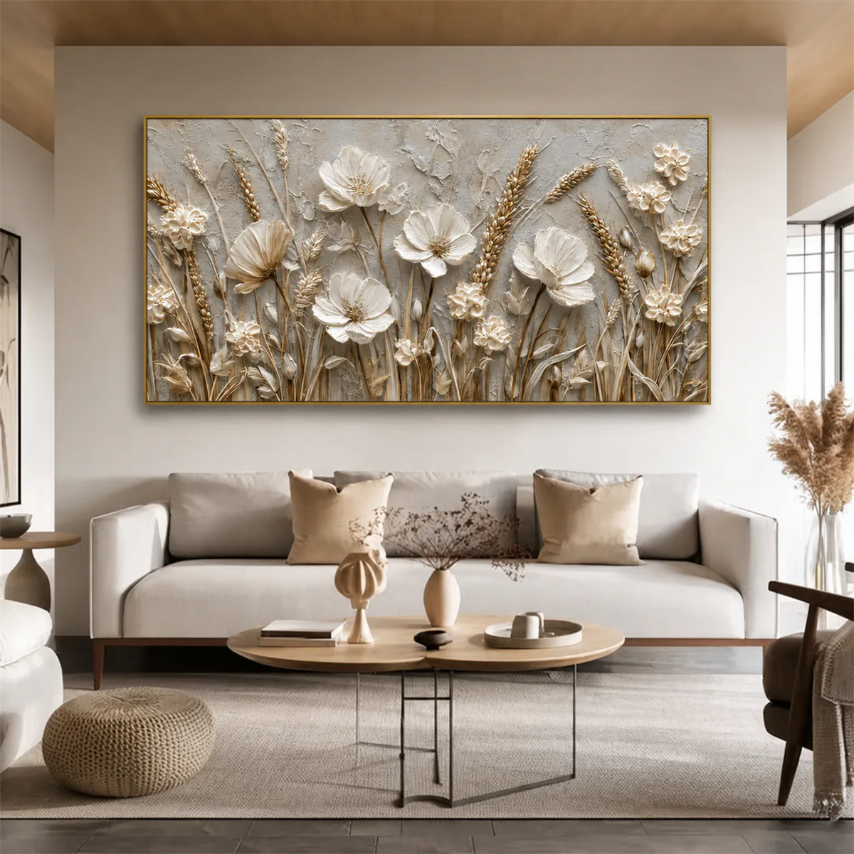 Ivory Meadow Relief Wall Art styled interior scene 2 | Olyrel