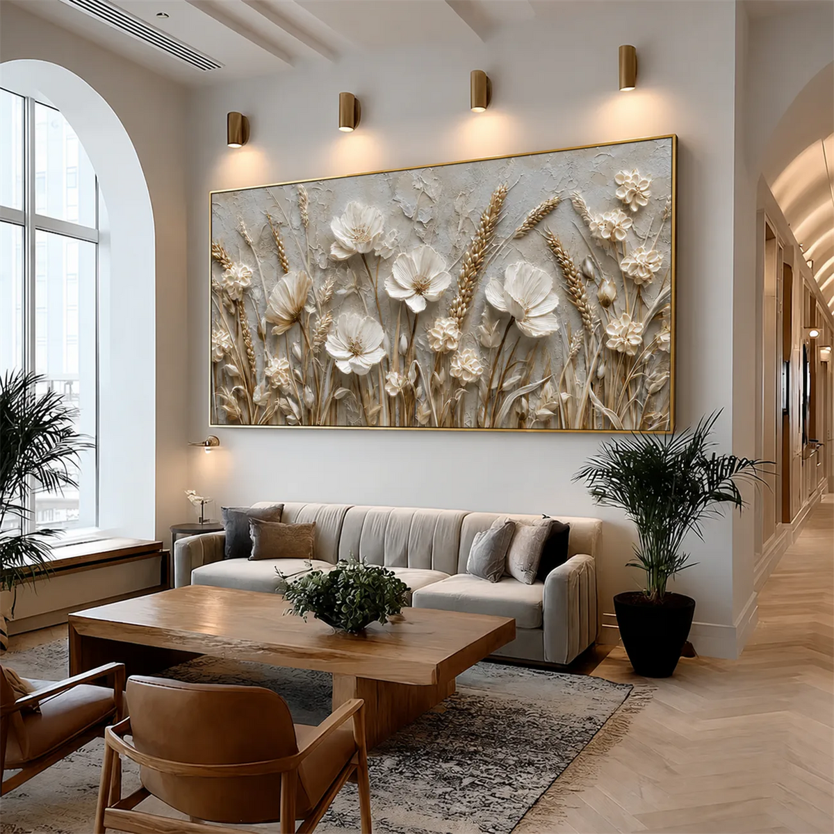 Ivory Meadow Relief Wall Art styled interior scene 3 | Olyrel
