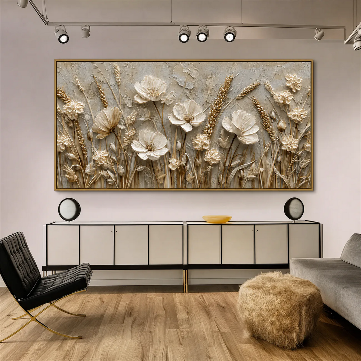 Ivory Meadow Relief Wall Art styled interior scene 6 | Olyrel