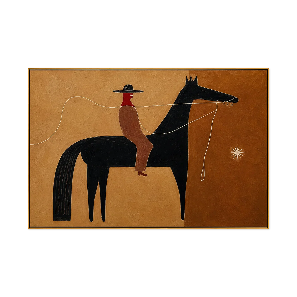 Ochre Lasso Rider Horse Wall Art | Olyrel