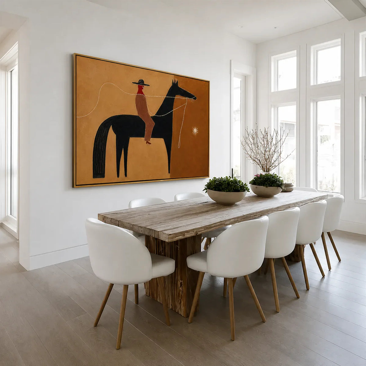 Ochre Lasso Rider Horse Wall Art styled interior scene 4 | Olyrel