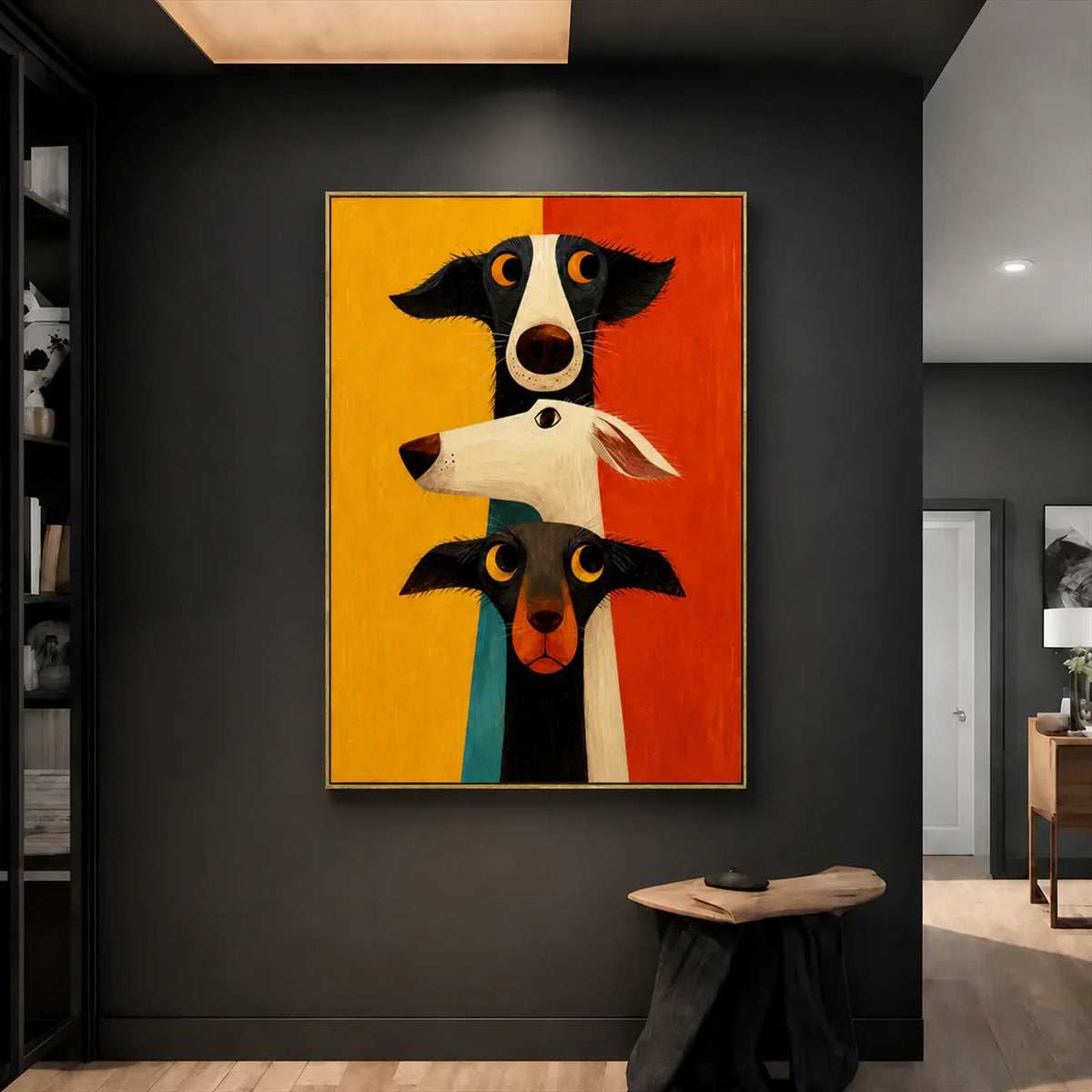 Colorblock Dog Trio Wall Art styled interior scene 3 | Olyrel
