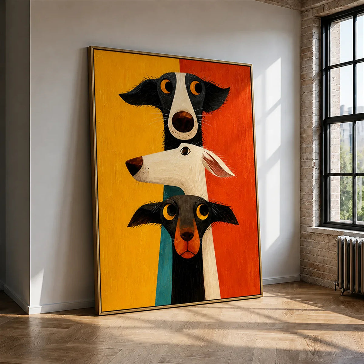Colorblock Dog Trio Wall Art styled interior scene 5 | Olyrel
