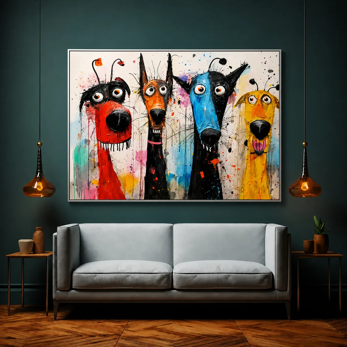 Splash Hound Quartet Wall Art styled interior scene 3 | Olyrel