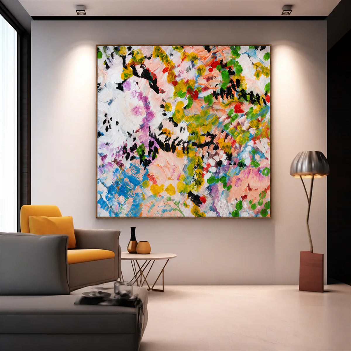 Chromatic Meadow Abstract Wall Art styled interior scene 2 | Olyrel