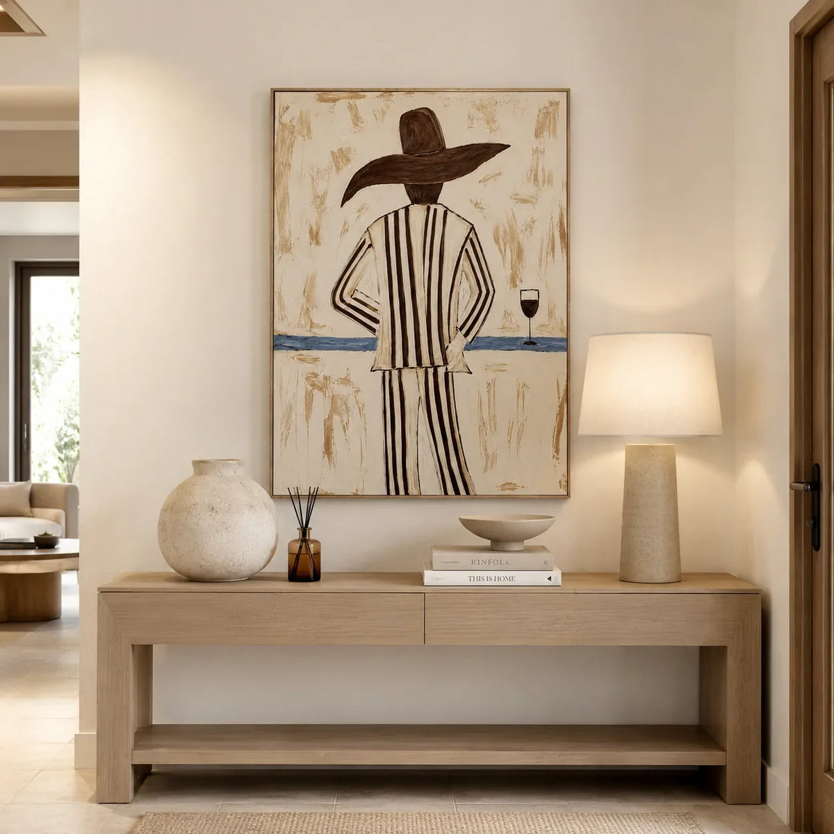 Sun Hat Figure Wall Art styled in a contemporary entryway | Olyrel