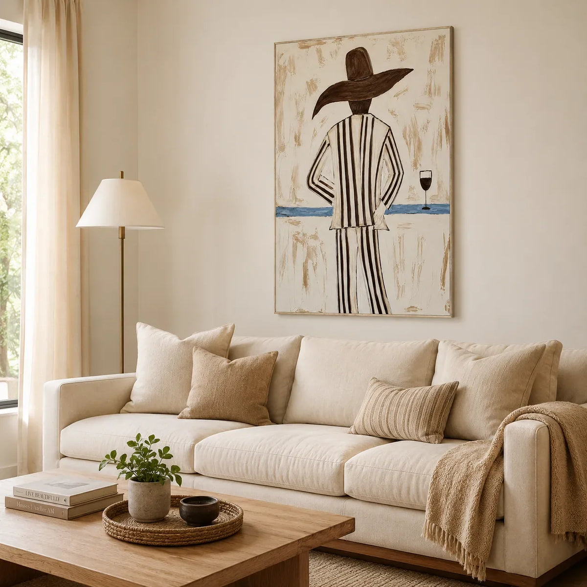 Sun Hat Figure Wall Art styled in a contemporary entryway | Olyrel