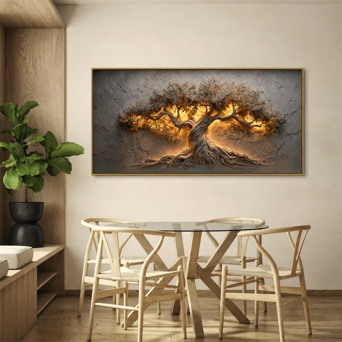Golden Olive Tree Panoramic Wall Art styled interior scene 5 | Olyrel