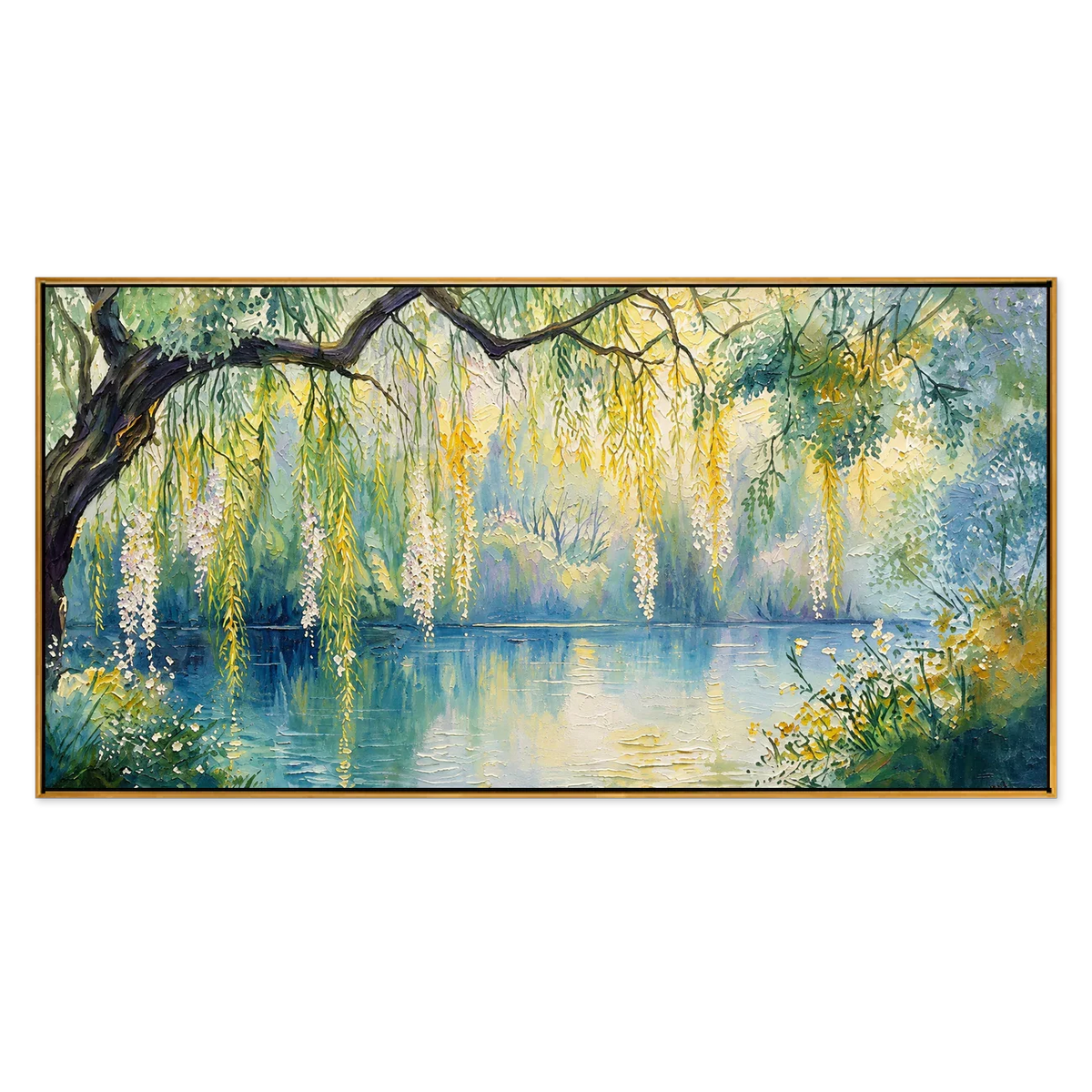 Sunlit Willow Lake Panoramic Wall Art | Olyrel