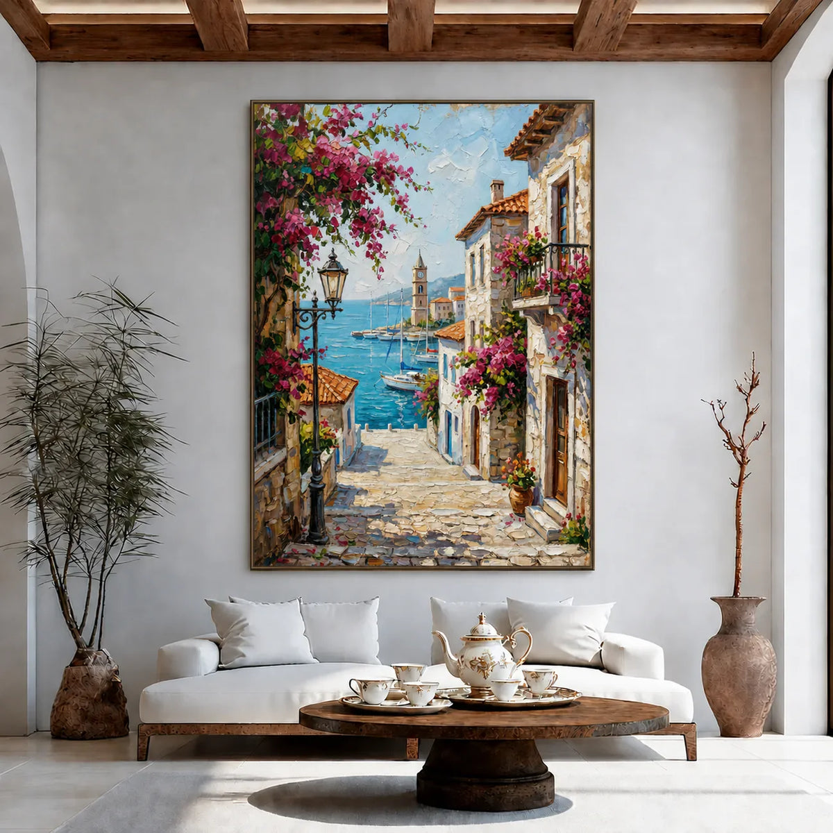 Bougainvillea Harbor Cityscape Wall Art styled interior scene 4 | Olyrel