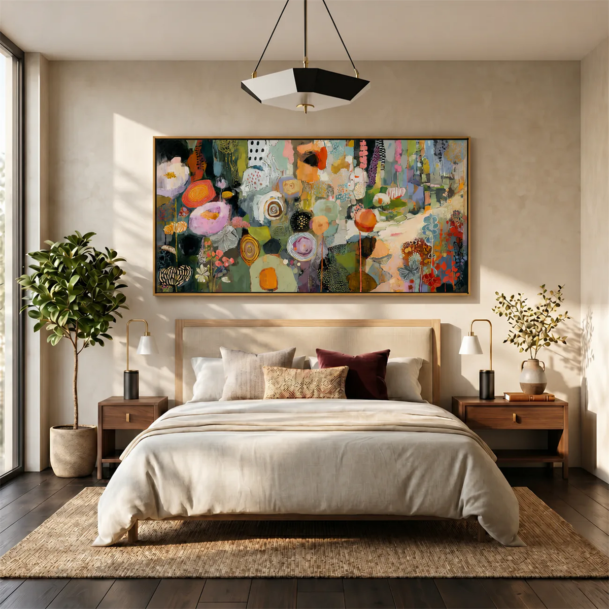 Garden Tapestry Panoramic Wall Art styled interior scene 4 | Olyrel