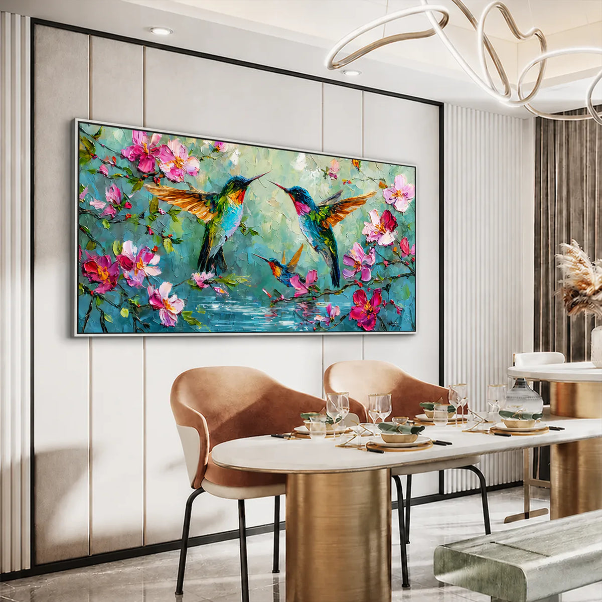 Blossom Flight Hummingbird Wall Art styled interior scene 1 | Olyrel