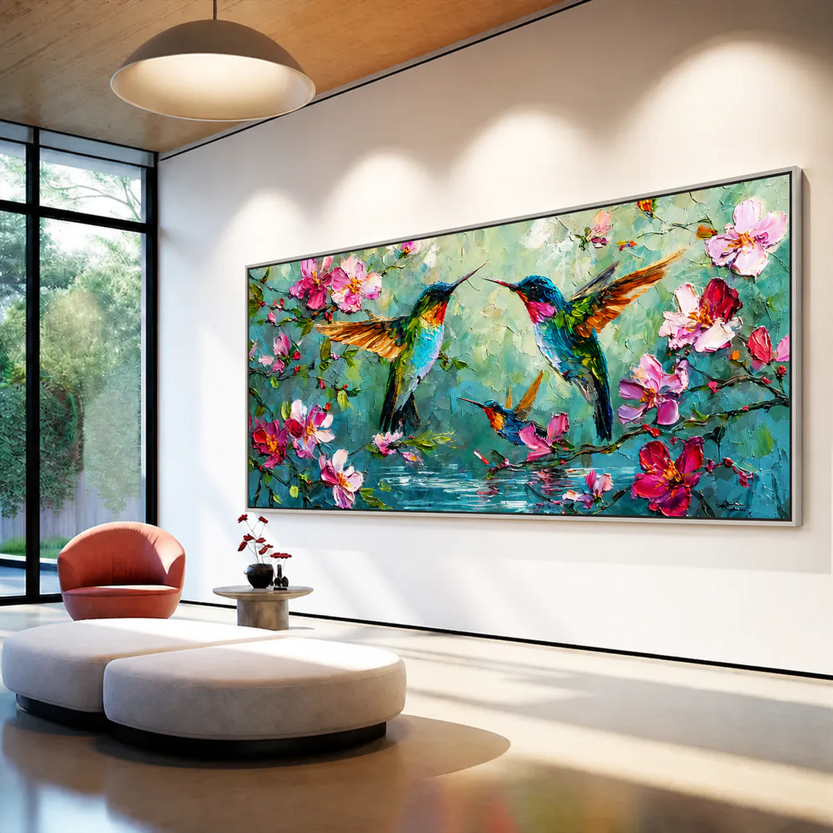 Blossom Flight Hummingbird Wall Art styled interior scene 3 | Olyrel