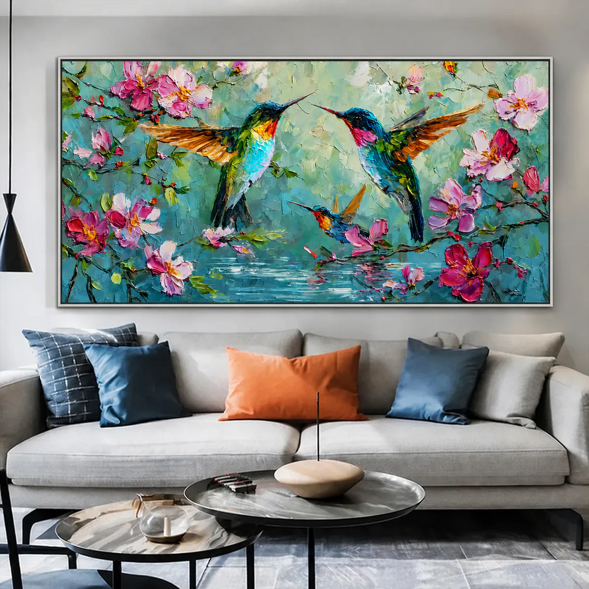 Blossom Flight Hummingbird Wall Art styled interior scene 4 | Olyrel