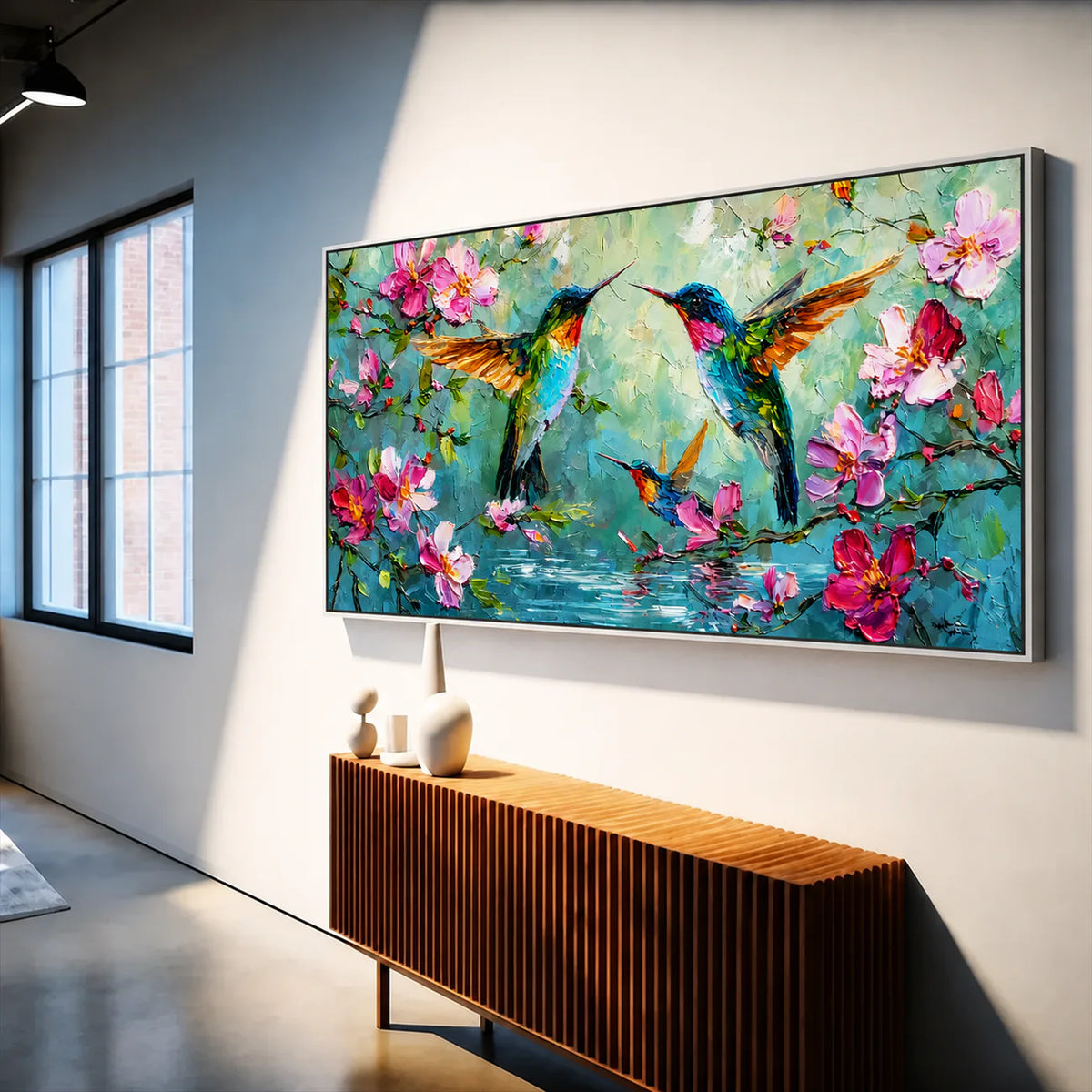 Blossom Flight Hummingbird Wall Art styled interior scene 5 | Olyrel