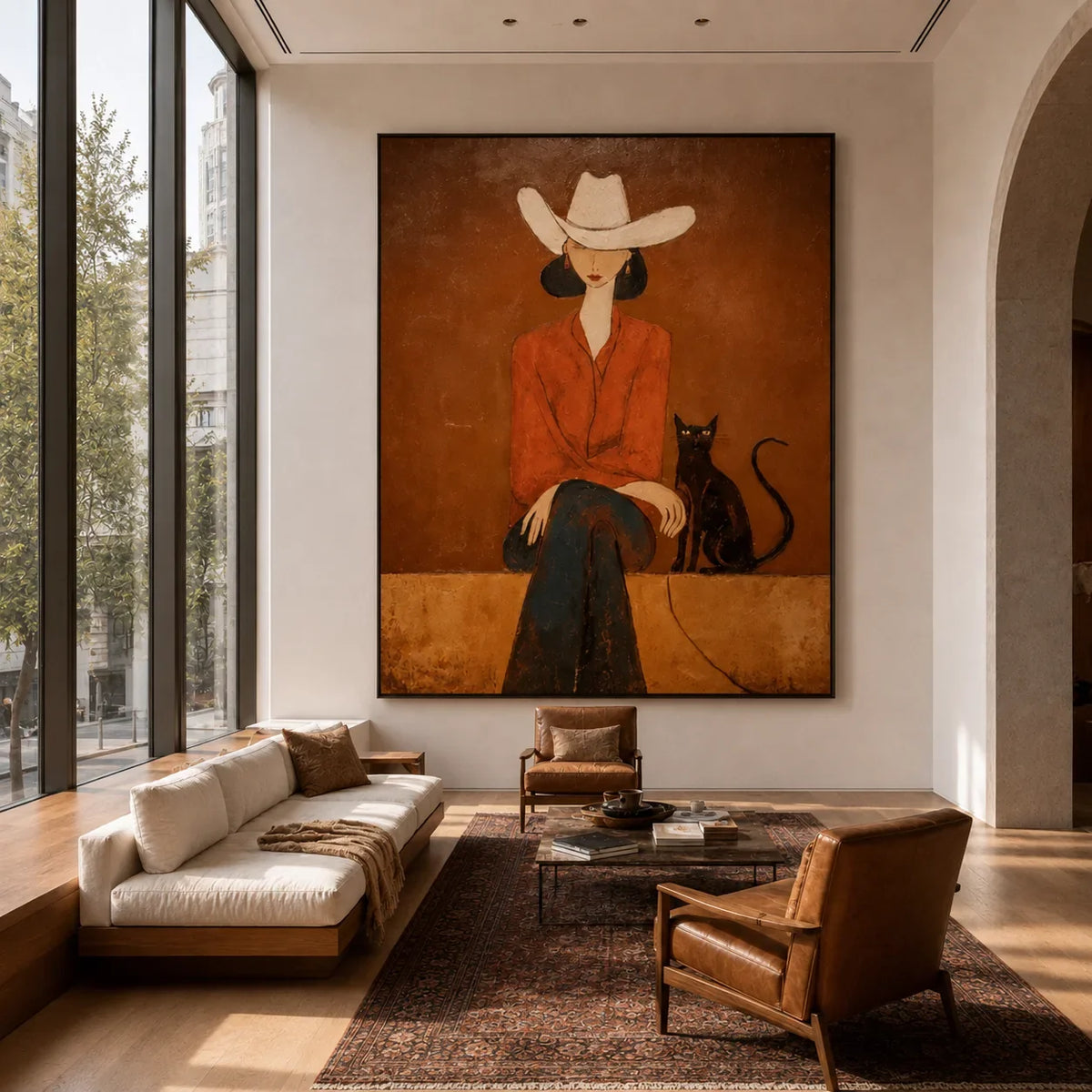 Desert Muse Figure Wall Art styled in a modern living room | Olyrel