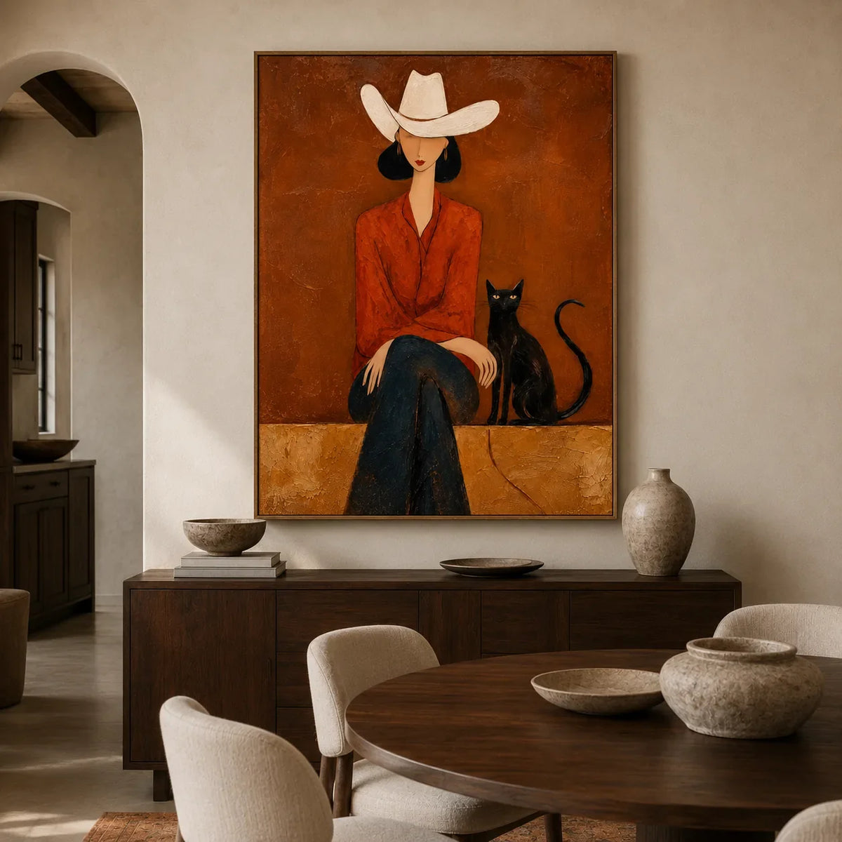 Desert Muse Figure Wall Art styled in a refined dining room | Olyrel