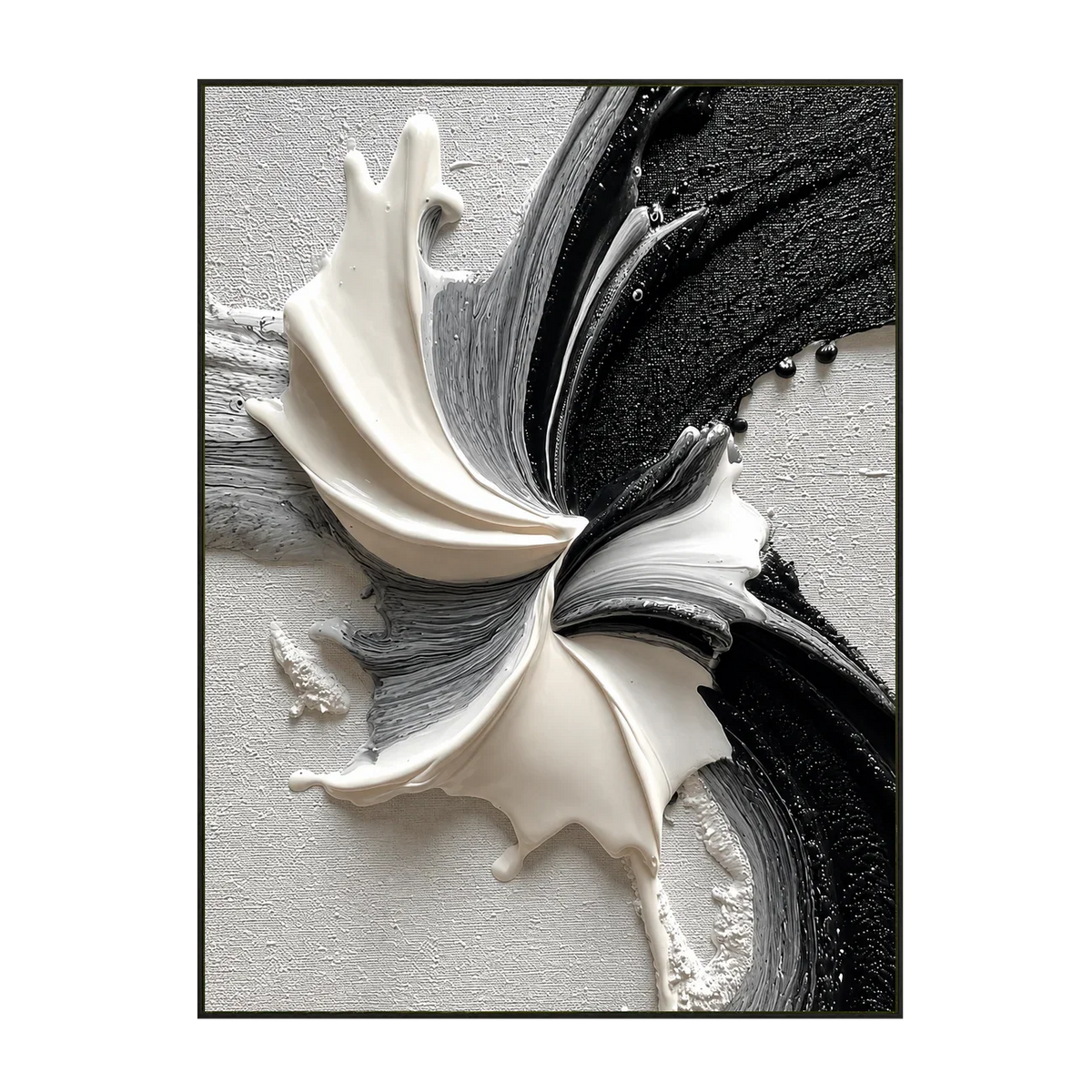 Monochrome Petal Flow Textured Wall Art | Olyrel