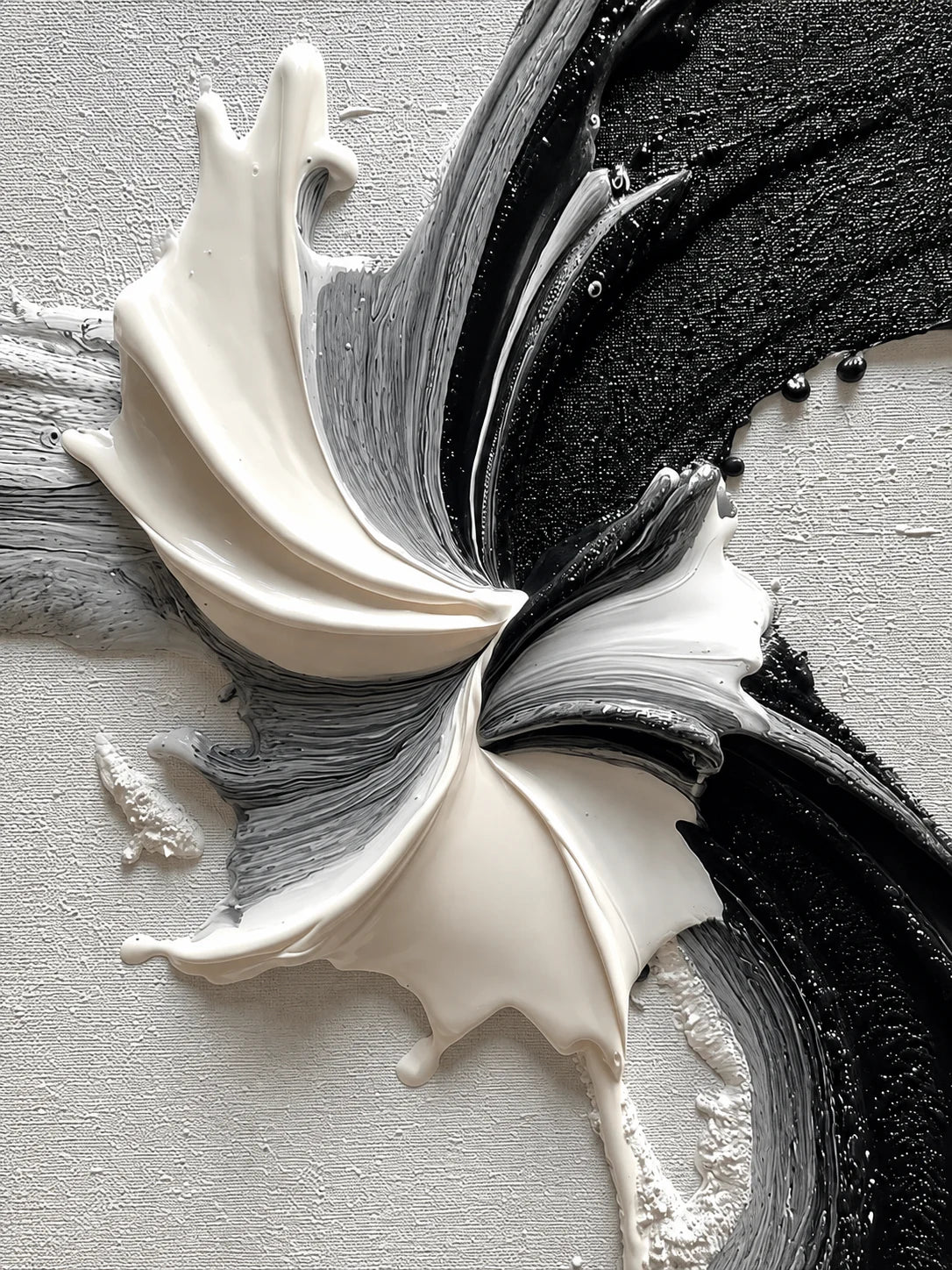 Monochrome Petal Flow Textured Wall Art artwork view | Olyrel