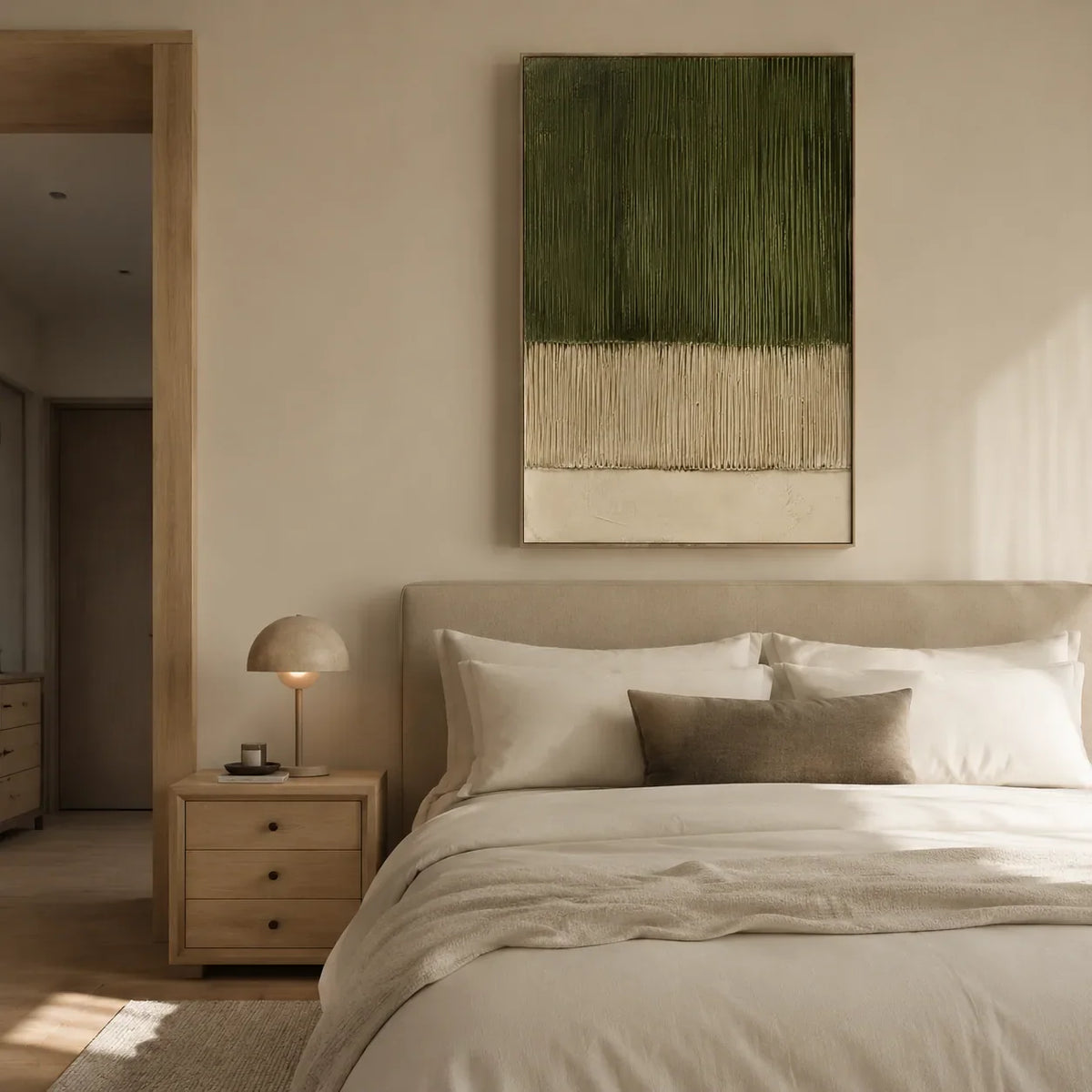 Olive Lines Textured Wall Art displayed above a sofa in a neutral interior | Olyrel