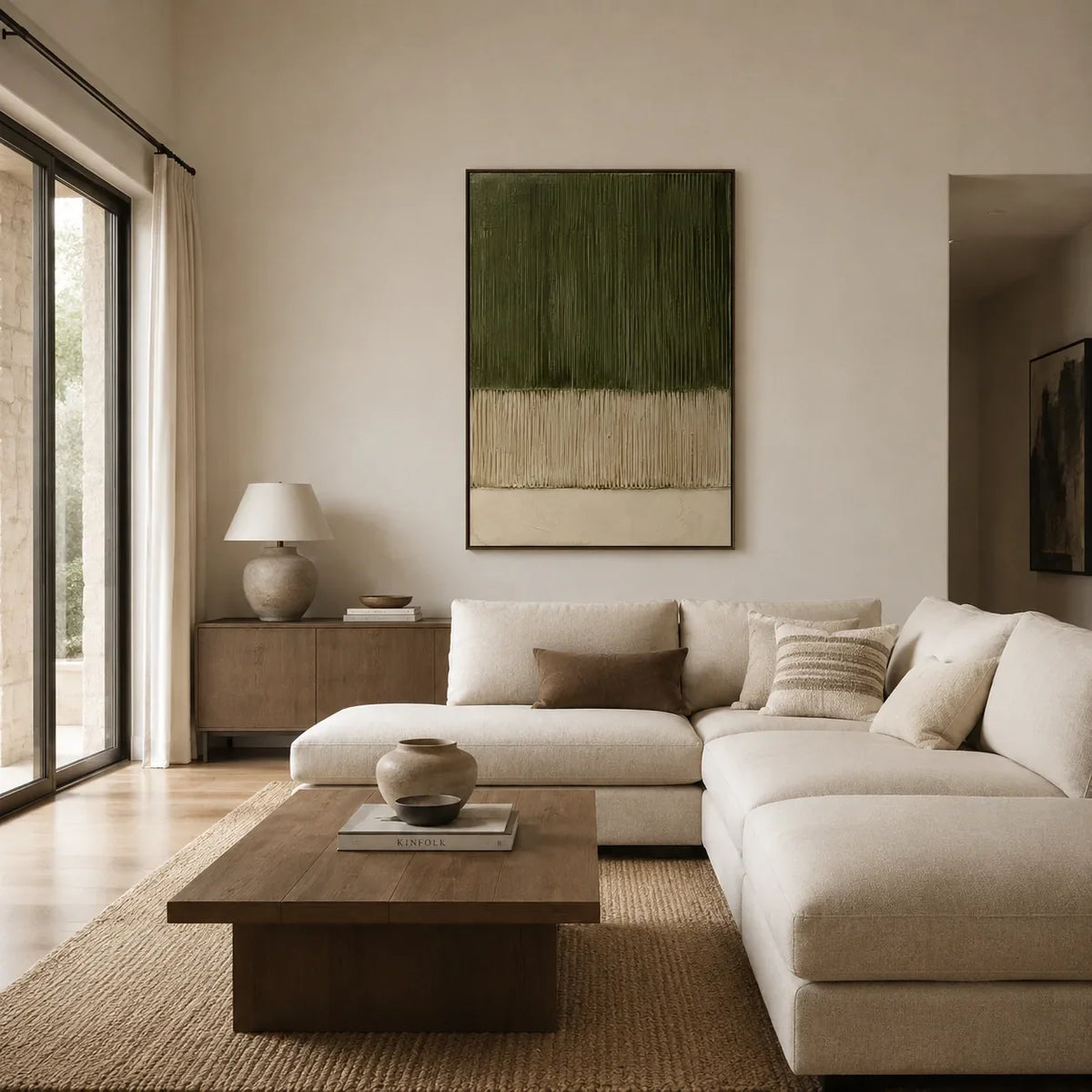 Olive Lines Textured Wall Art styled with minimal interior decor | Olyrel