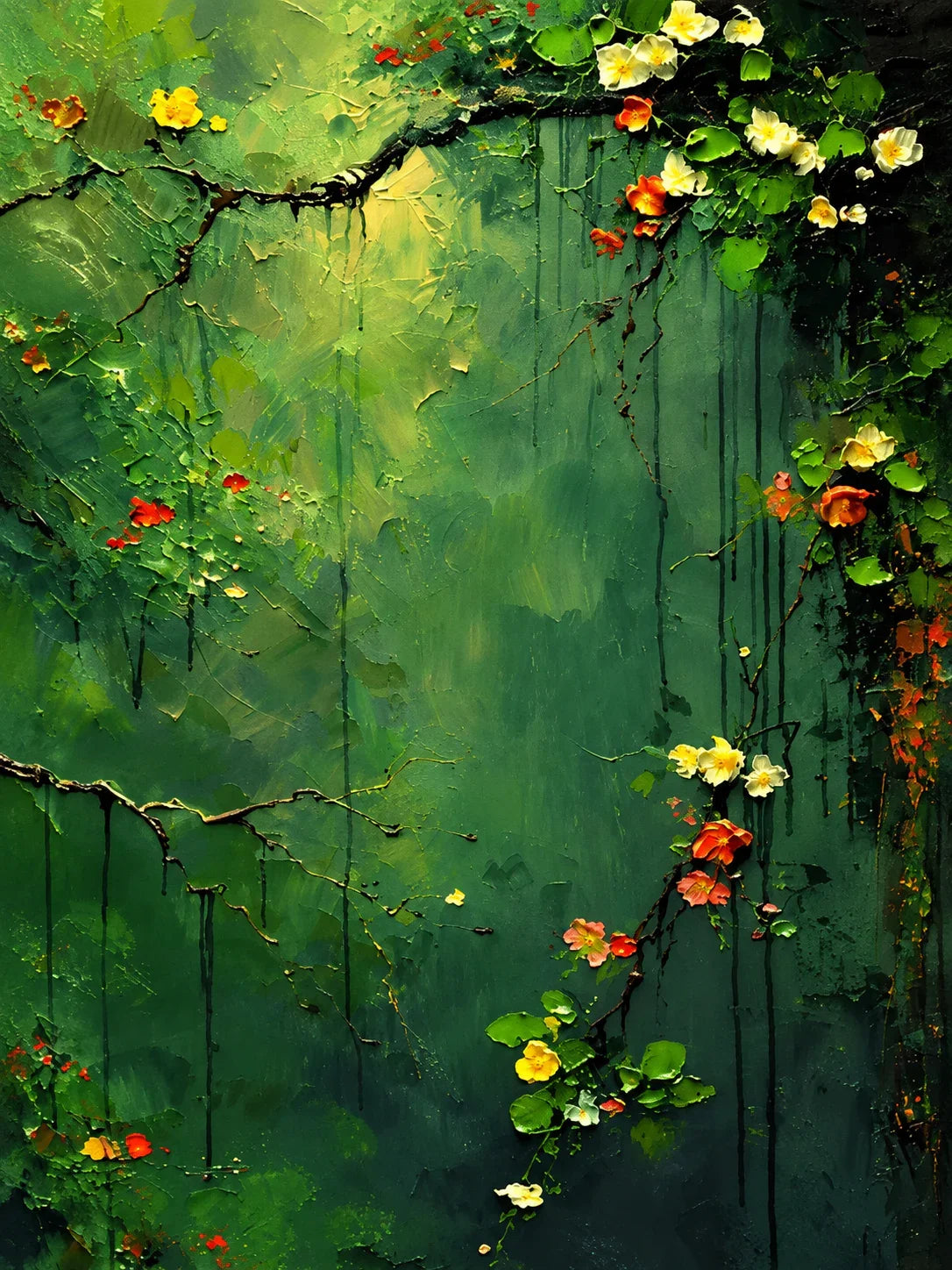 Emerald Blossom Cascade Textured Wall Art artwork view | Olyrel