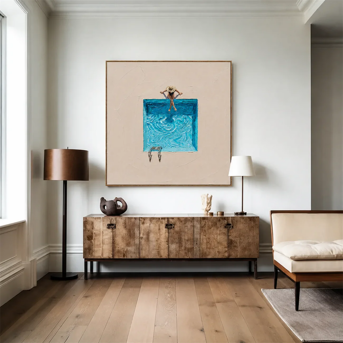 Poolside Pause Textured Wall Art styled interior scene 4 | Olyrel