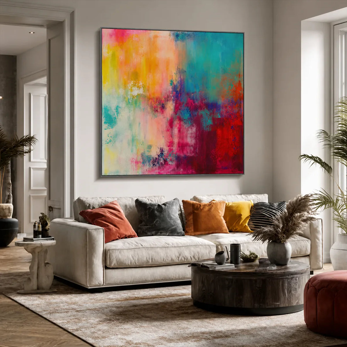 Prismatic Haze Abstract Wall Art styled interior scene 2 | Olyrel