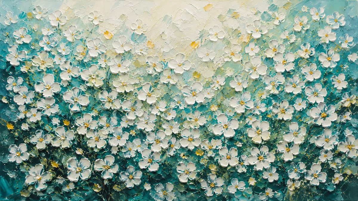 Original artwork view of Turquoise Meadow Floral Wall Art | Olyrel