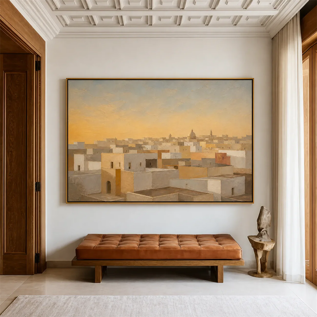 Sunlit Ivory Rooftops Wall Art styled interior scene 2 | Olyrel