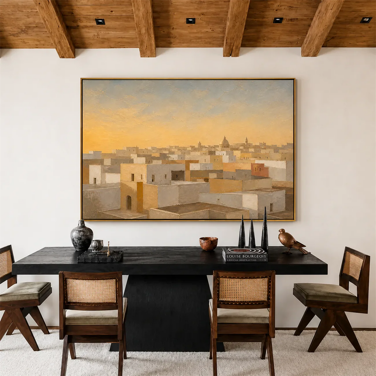 Sunlit Ivory Rooftops Wall Art styled interior scene 6 | Olyrel