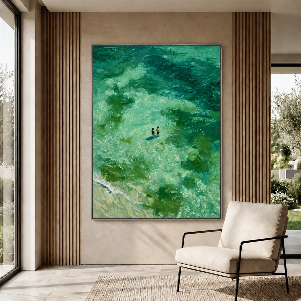 Emerald Tide Swimmers Wall Art styled interior scene 1 | Olyrel
